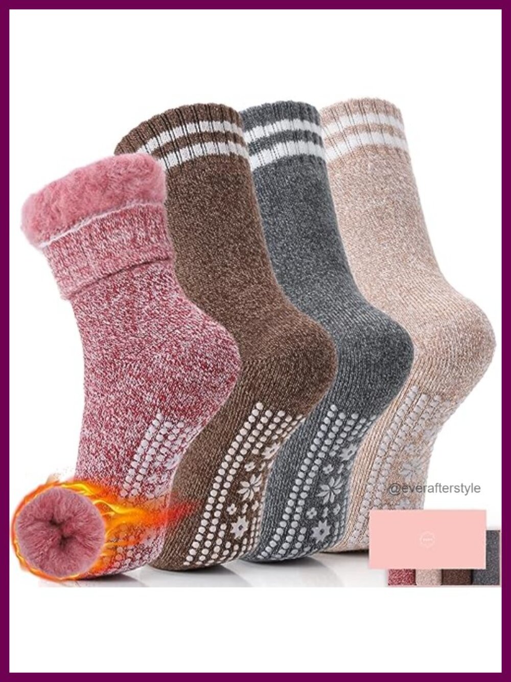 Thermal Slipper Socks Non Slip Grip Fuzzy Women Soft Cozy 4 Pairs